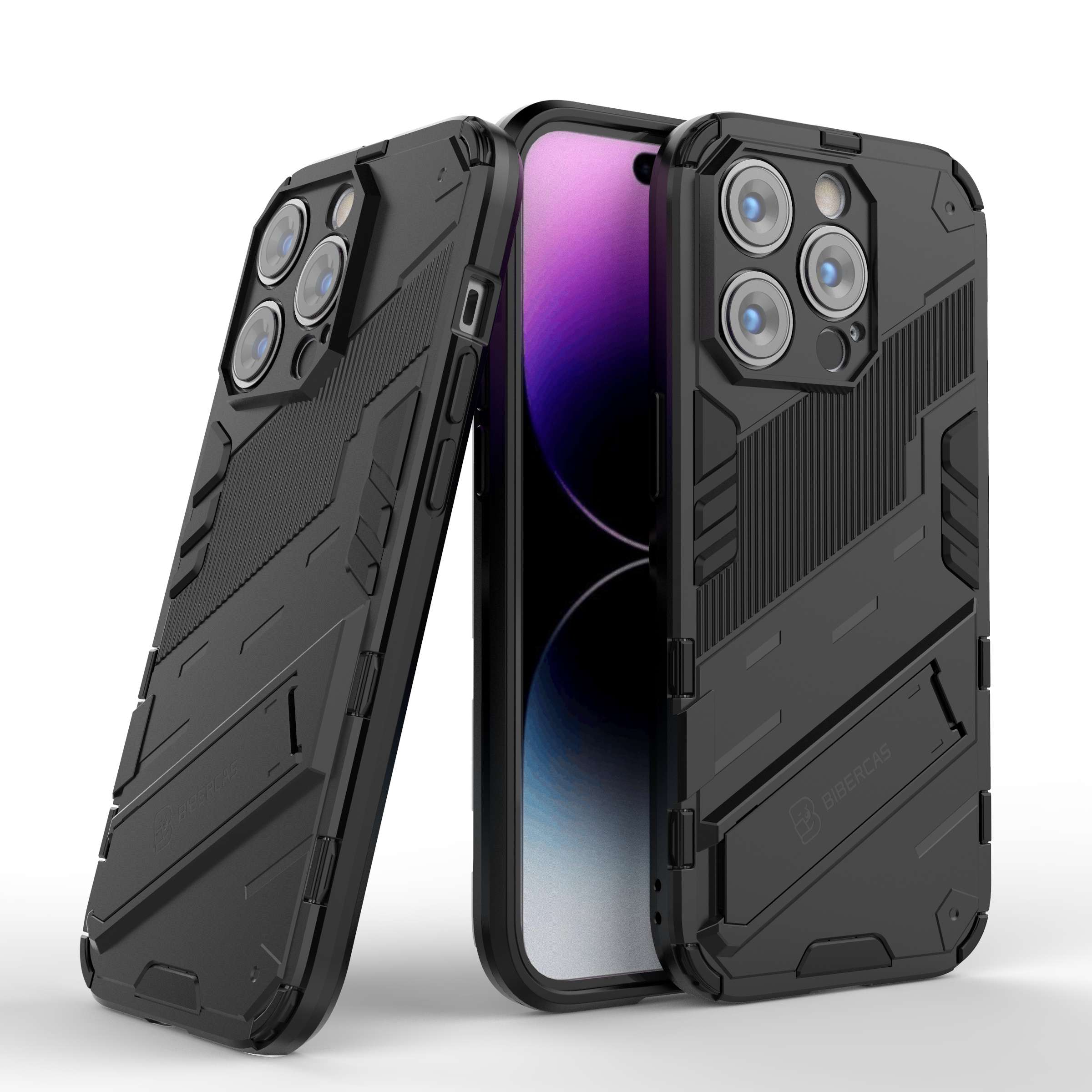 

For iPhone 14 Pro 6.1 inch Hybrid Kickstand Phone Case Hard PC Soft TPU Shockproof Protective Cover Black