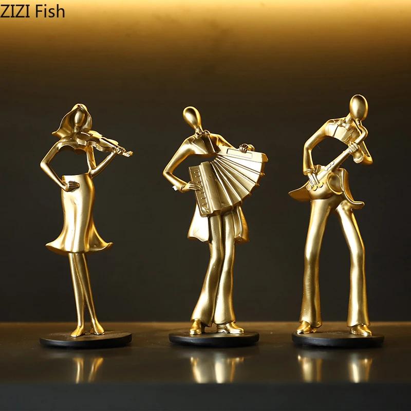 Creative Band Figures Statue Accordion Musician Desk Decoration Ornaments Characters Resins Sculpture Room Aesthetic Decor