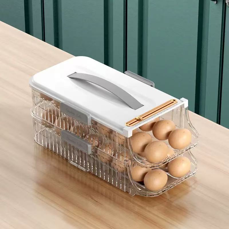 New Rolling Egg Storage Box Frie Side Door Egg Carton Holder Preservation Box Kitchen Organization Tool Pure Color Nordic Sle