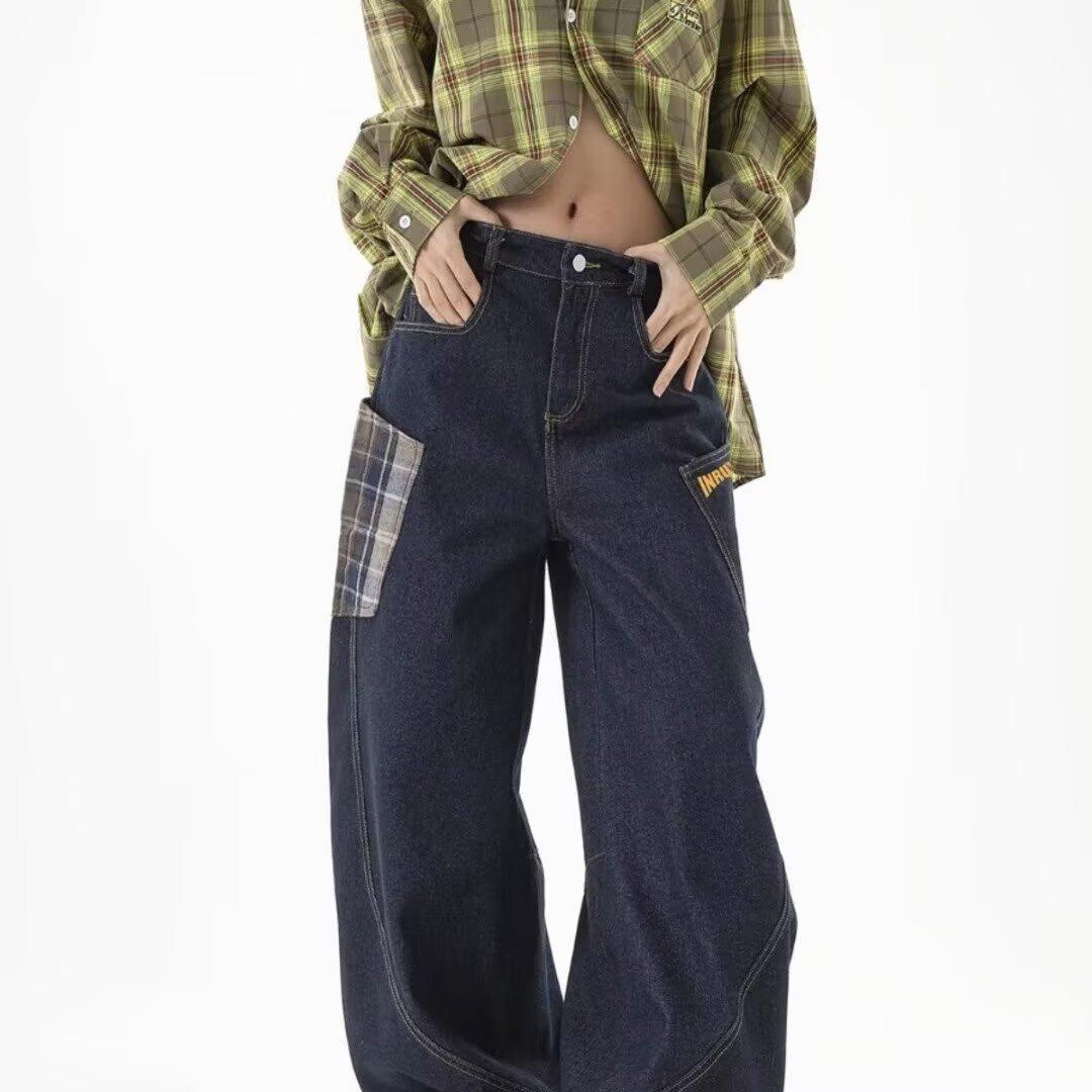 

Американские ретро джинсы-палаццо пэчворк с леопардовым принтом для мужчин - Осень 2024, свободные, стройнящие, широкие штанины XXL