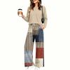 Women's Casual Printed Long Sleeve Round Neck Loose Fit Pajama Set with Pockets for Home Wear