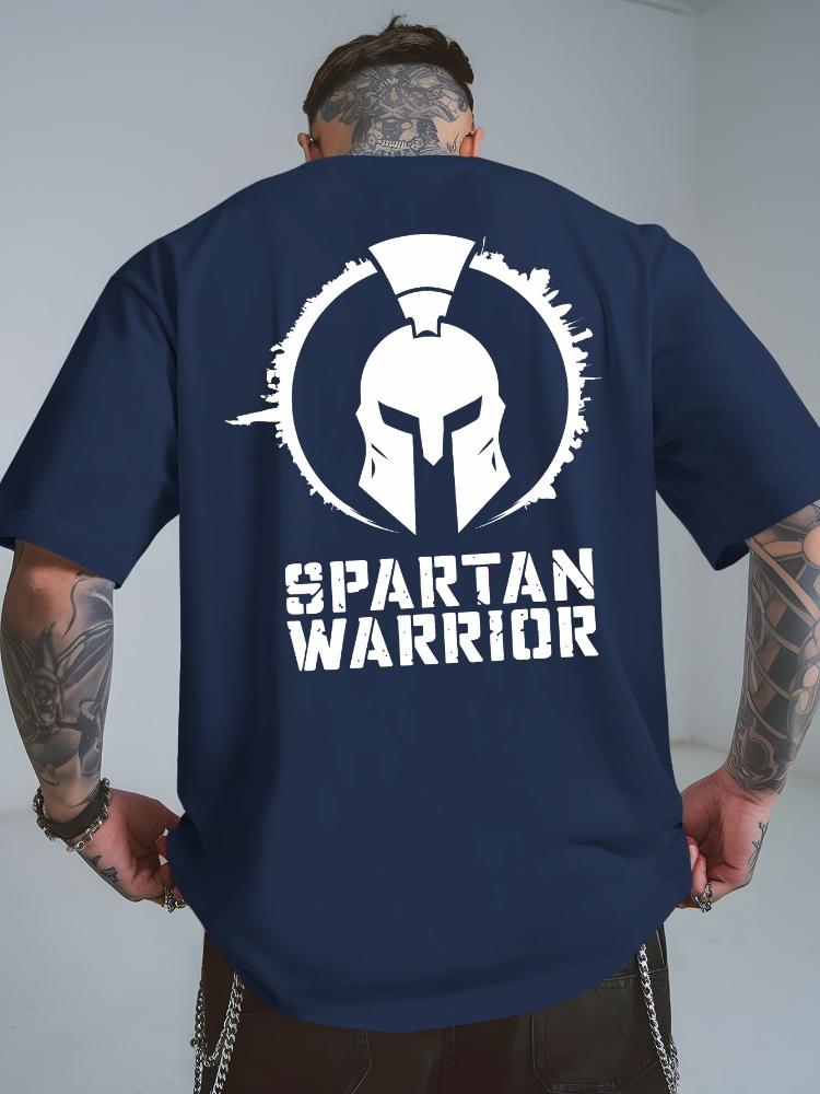 Spartan Warrior Graphic    with Spartan Helmet  Text Pattern 100 Cotton  Short Sleeve Casual Oneck Mens Printed Tshirt