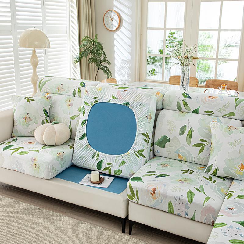 

1Pcs Floral Pattern Breathable Sofa Cushion Cover With Icy & Silky,Elastic Washable Sofa Seat Cover Easy Care Home Use 4 Seat