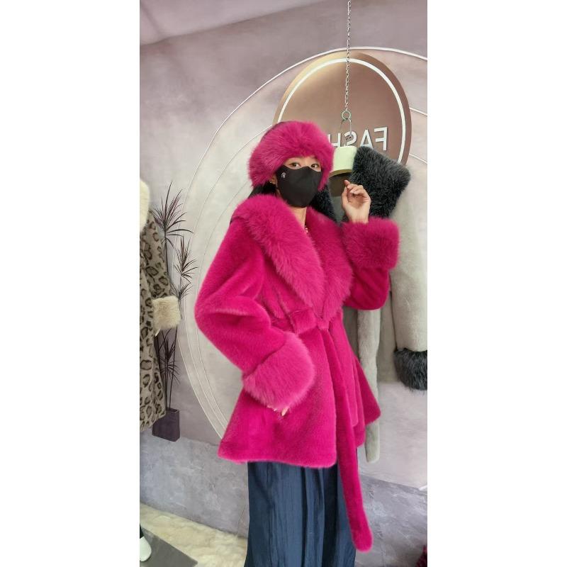 2025 New Big Fur Collar Long Slim Jacket Mink Imitation Fox Fur Plush Coat High Fashion Version