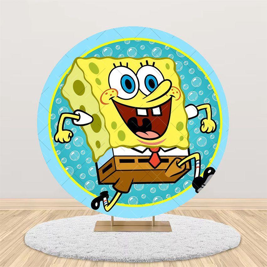 Cartoon SpongeBob Children Birthday Party Round Backdrop Cover Kid Room Decoration Baby Shower Photography Background Props