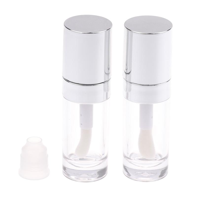 8Ml Electroplated Silver Lip Gloss Tubes Big Brush Plastic Lip Balm Tube Lipstick Mini Sample Cosmetic Container Sample Bottle