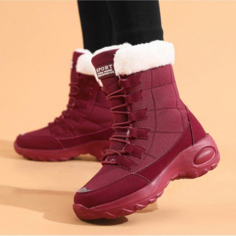 Women's Winter Fleece-Lined Insulated Snow Boots Round-Toe Casual High-Top Short Boots