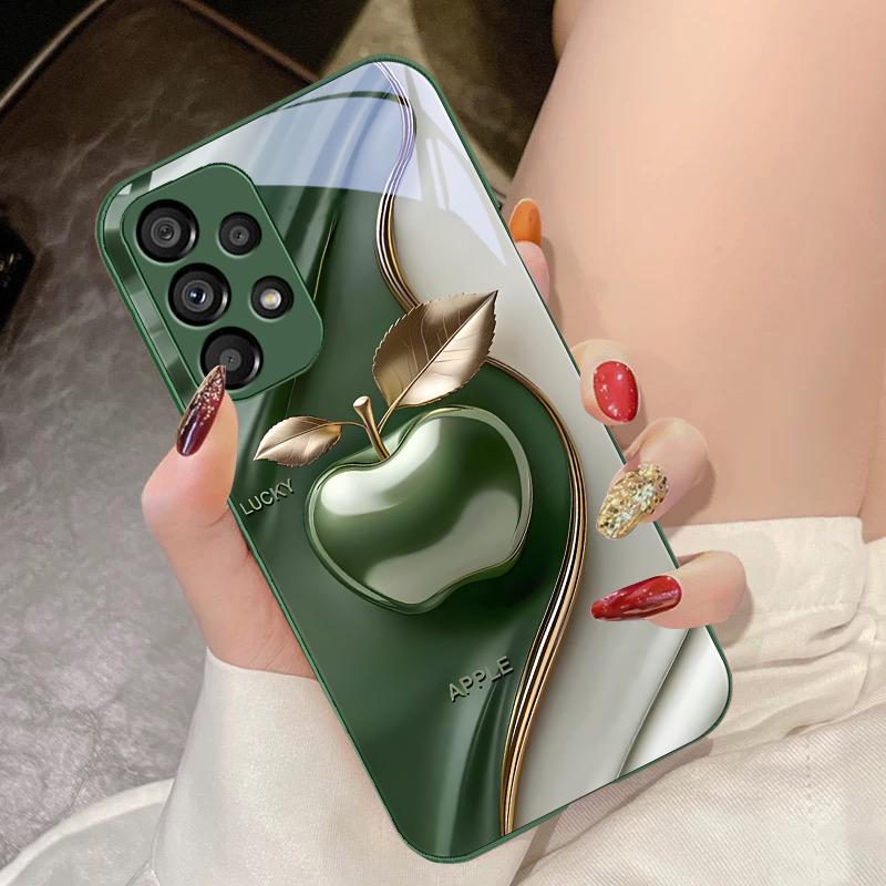 Happy Black Apple For Samsung Galaxy S10 4G S20 11E 30 S21 22 S24 Fe Pro S23 S25 Ultra 5G S9 Tempered Glass Phone Case