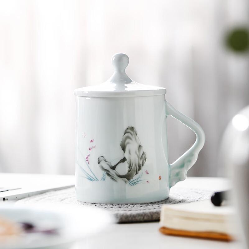 Changnan Celadon Office Mug with Lid, Empty Valley Orchid