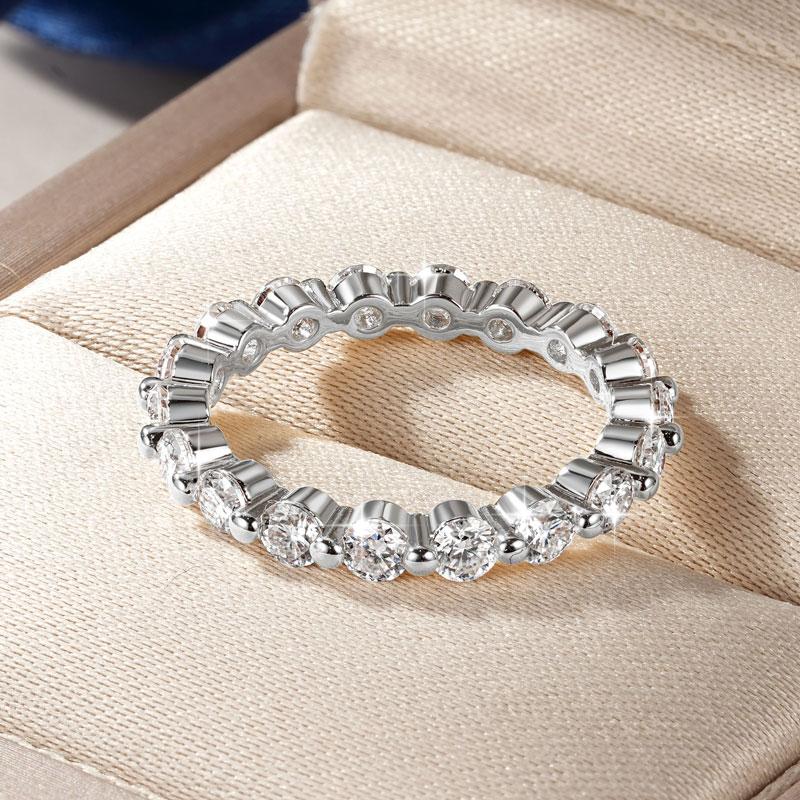 Bague Alliance Éternité Complète en Moissanite 3mm Certifiée GRA, Anneau Empilable d'Engagement pour Femmes, Or 14K Plaqué, Bijoux de Mariage Cadeaux