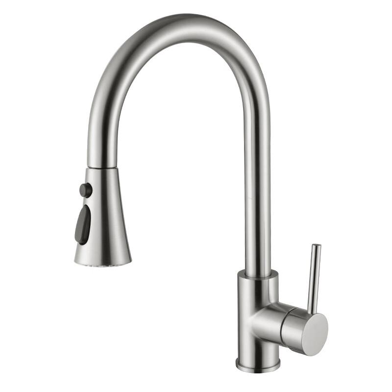 TLXT Brushed Brass Pull-Out Kitchen Faucet