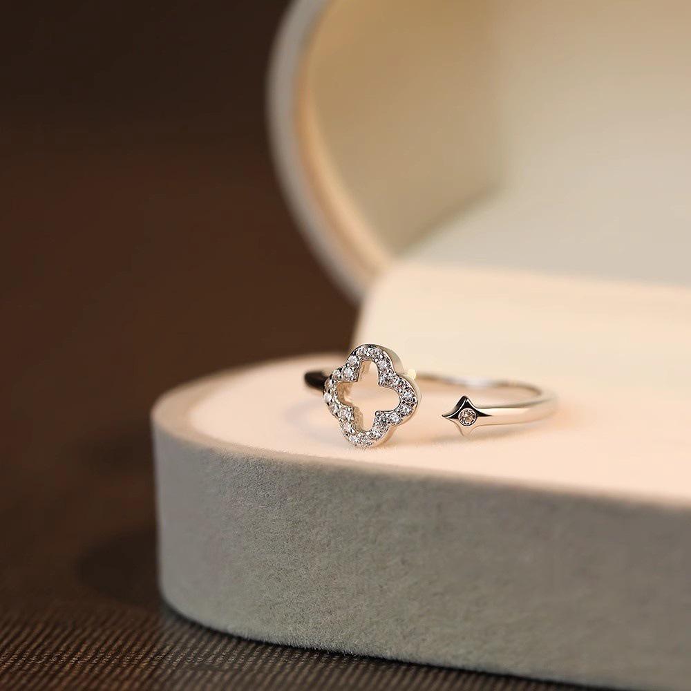 2025 Women s High-End Four-Leaf Clover Zirconia Adjustable Ring - Light Luxury Niche Design