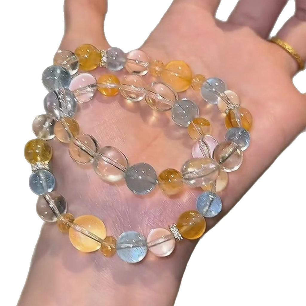 Five Elements Multi-Crystal Round Bead Bracelet - Transparent, Bright, High-End Design