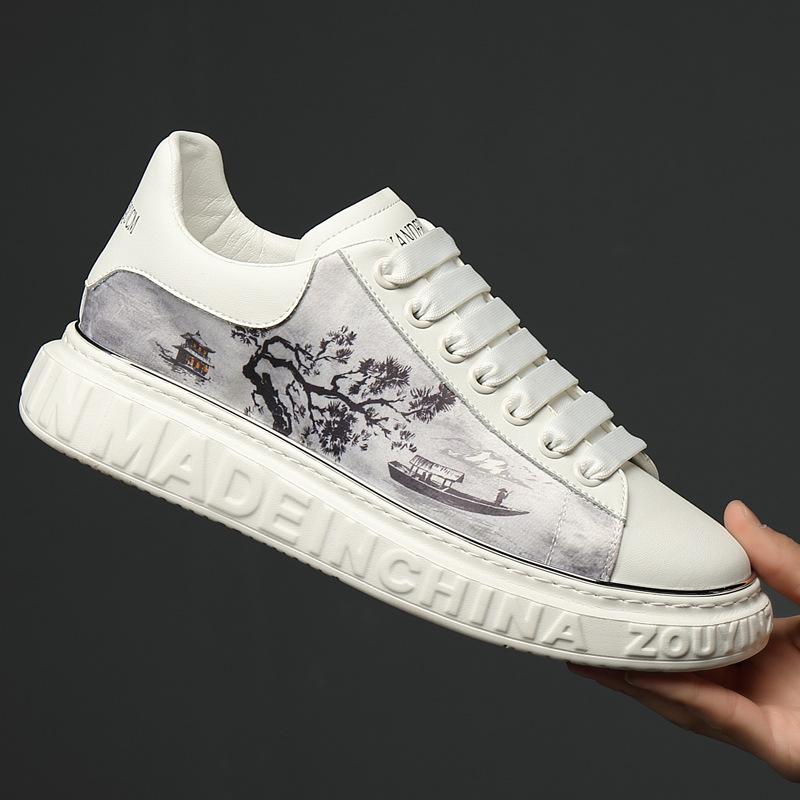 

Кожаные мужские туфли, летние новые дышащие белые туфли, корейская версия повседневных мужских туфель с дезодорантом The Wild Trend 44 белый