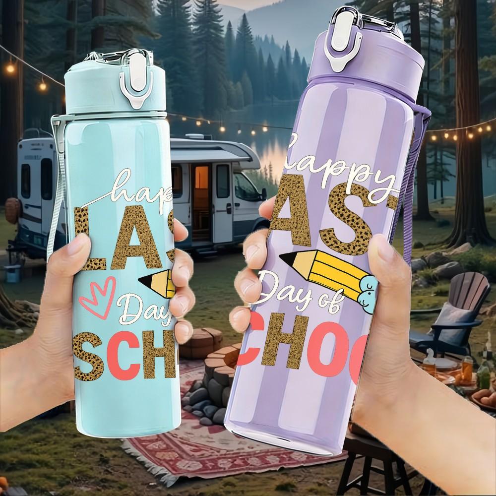 1PC Last School Script Letter 750ml Color Plastic Sports Water Bottle Leakproof Flip Straw Lid Suitable for Sports Office Home Use