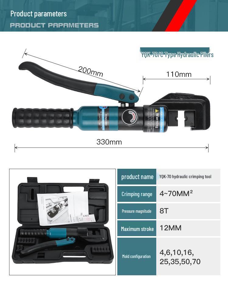 Yuhuan Manual Hydraulic Crimping Tool for Copper/Aluminum Lugs - YQK Series (70-400)