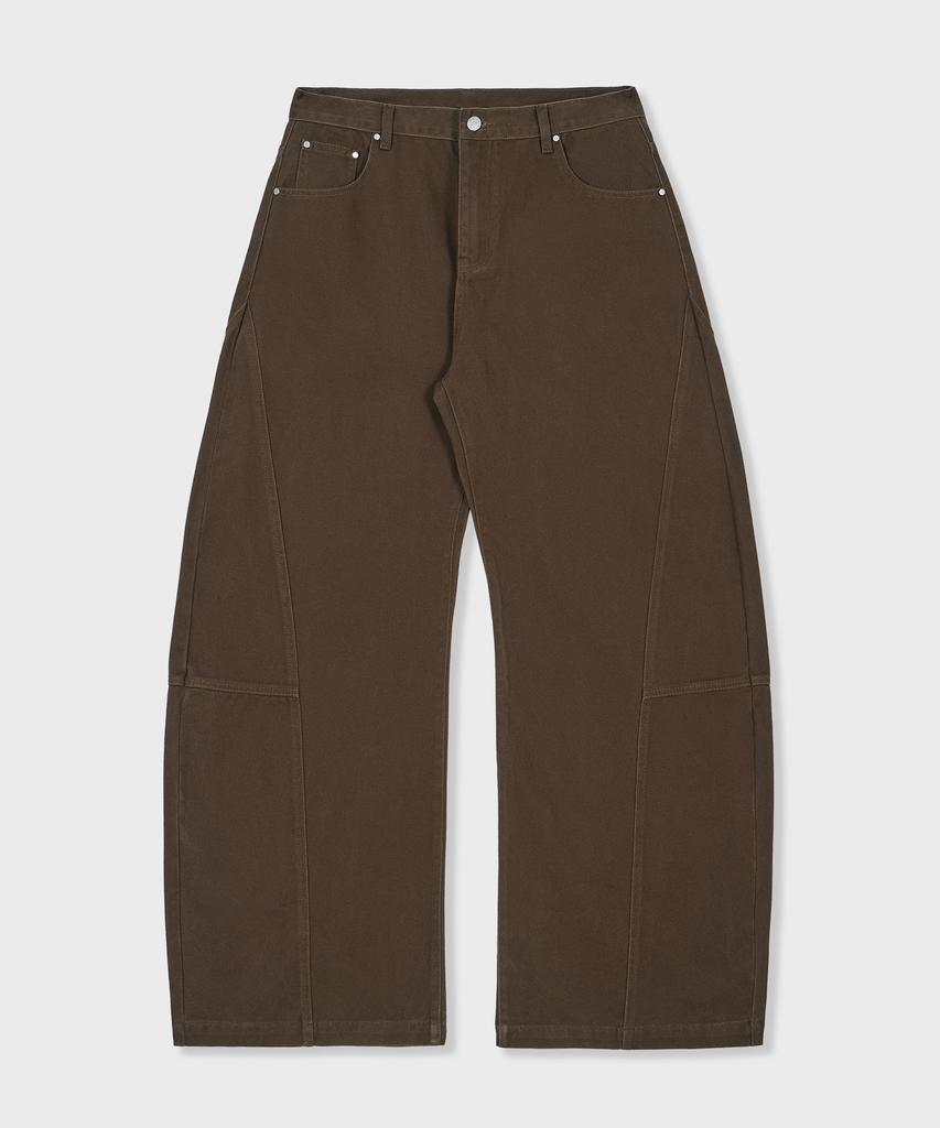 GLW Curved Cut Wide Cotton Pants Brown