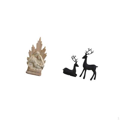 Sacred Family And Majestic Deer Resin Sculpture Set Classic Christian Catholic Figurine for Home