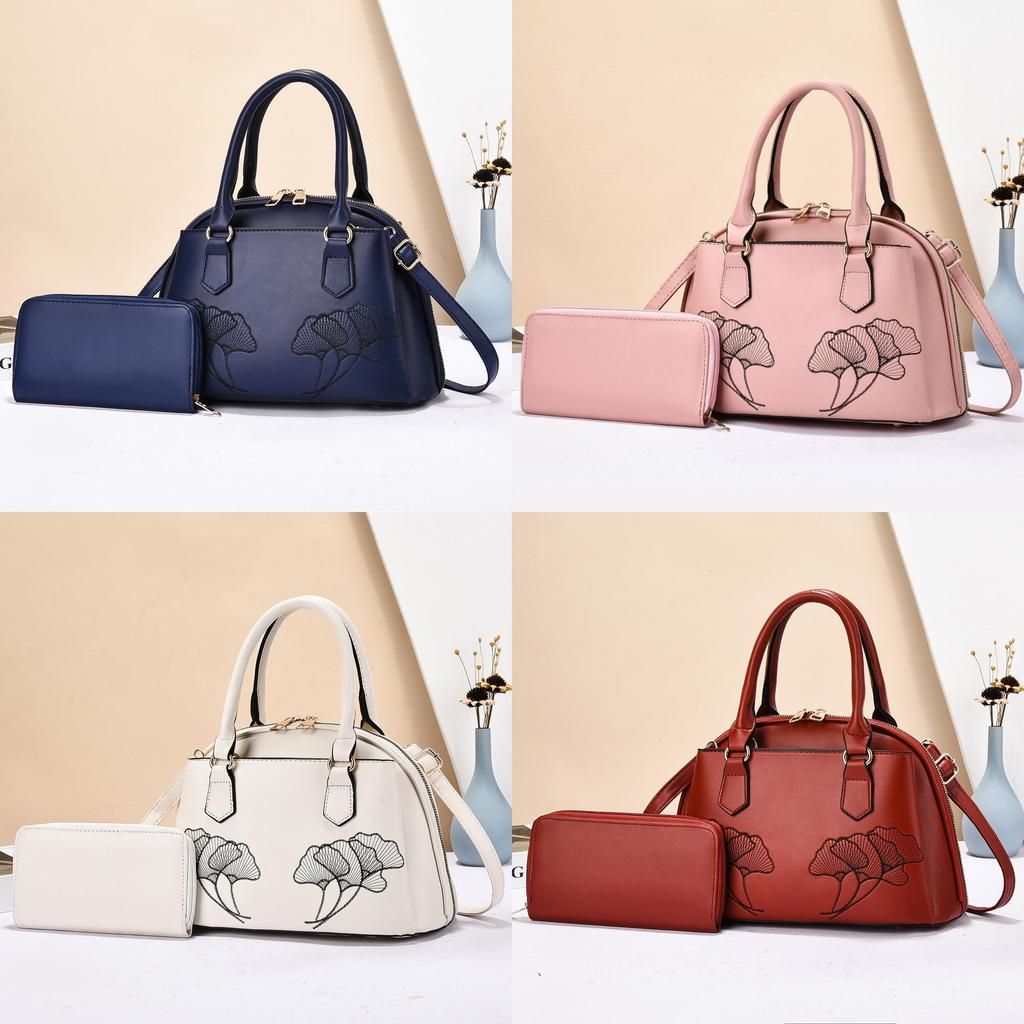 Womens Fashion Embroidered Tote Bag With Zipper Pockets For Daily Use