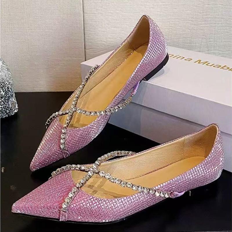 Luxury Sequined Rhinestones Mary Janes Women Flats Pumps Elegant Pointed toe Spring Autumn Shallow Ballet Walking Shoes