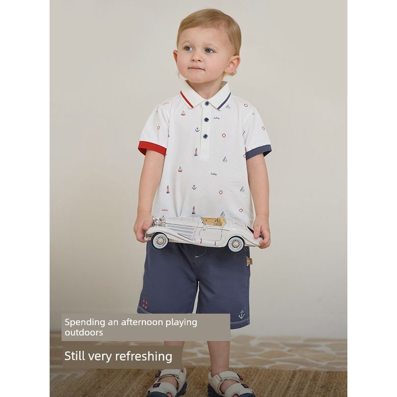 David Bella Kidsren's Five-Quarter Pants Suit 2026 Boys' Short-Sleeved Polo Shirt Two-Piece Set Baby Boy New Summer Clothing