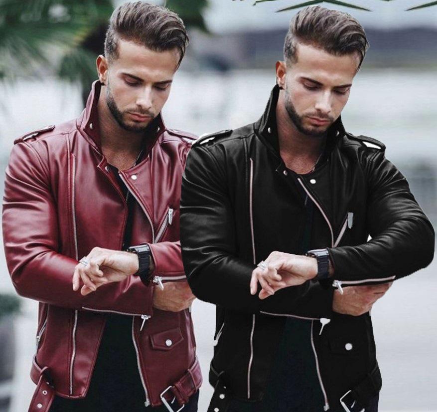 Men's 2023 Winter Casual PU Leather Jacket with Zipper Details