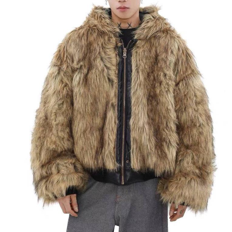 Unisex Luxus Winterjacke mit Baumwollpolsterung, beidseitig mit Leder und Fell