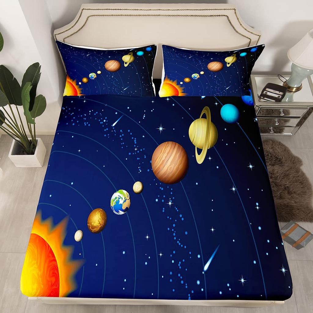 Space Planet Pattern Mattress Four-piece Bedding Set Bedroom Dormitory Bedding Decoration