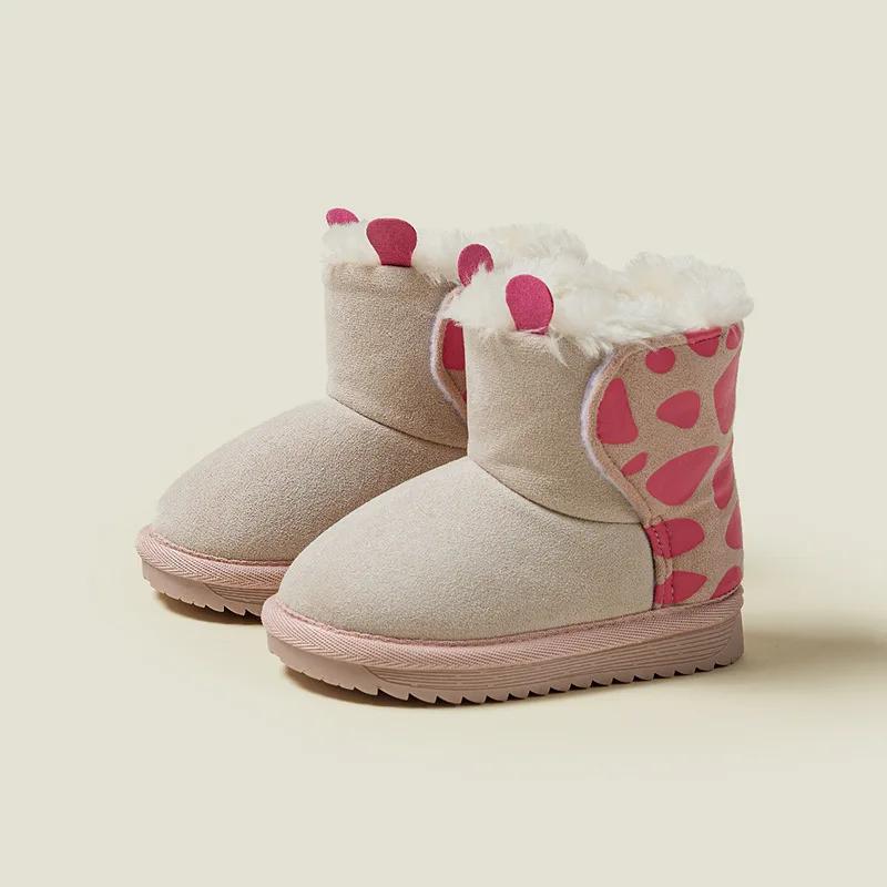 Fashion Kids Snow Boots Winter Fashion Non-slip Children's Boots Skiing Warm Waterproof Pattern Soft Thick Bottom Children's Shoes