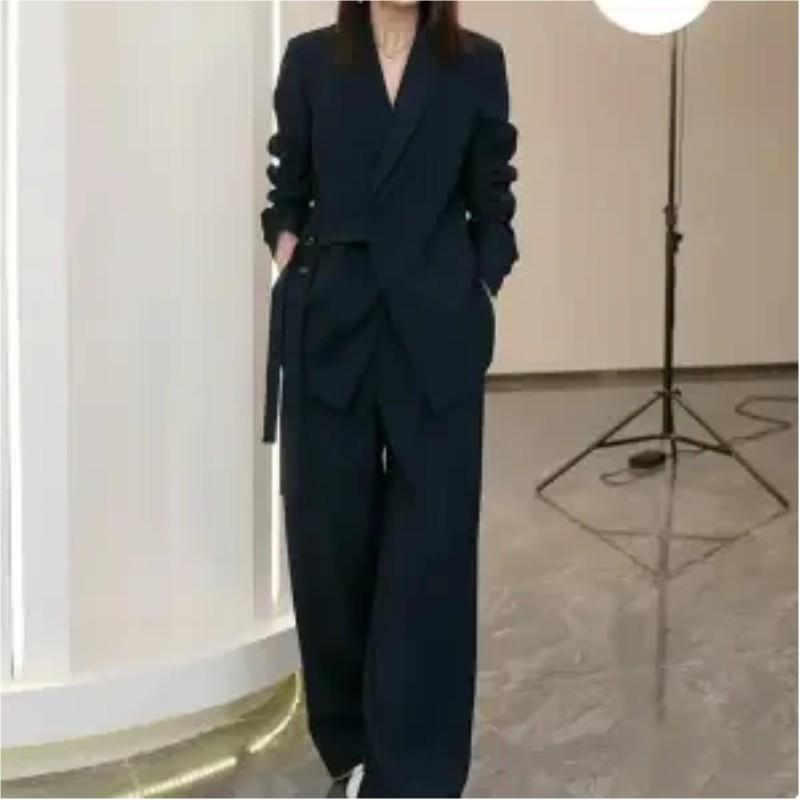 Women's Spring and Autumn Loose Suit Blazer + Wide Leg Pants Two Piece Set