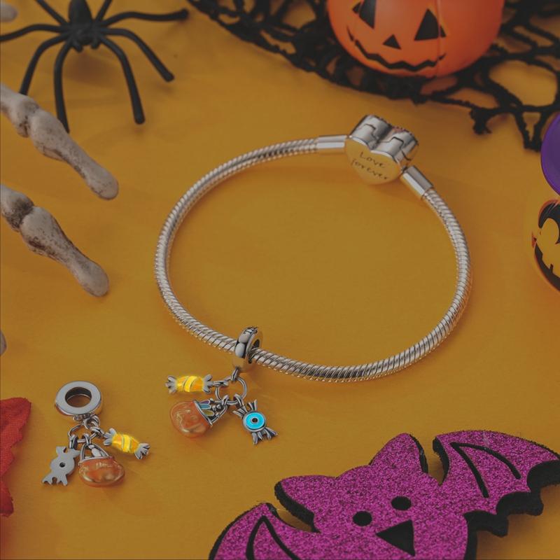 New Halloween 100% Copper Luminous Pumpkin Skull Ghost Charms Fit Pandach Original Bracelet Diy Party Jewelry