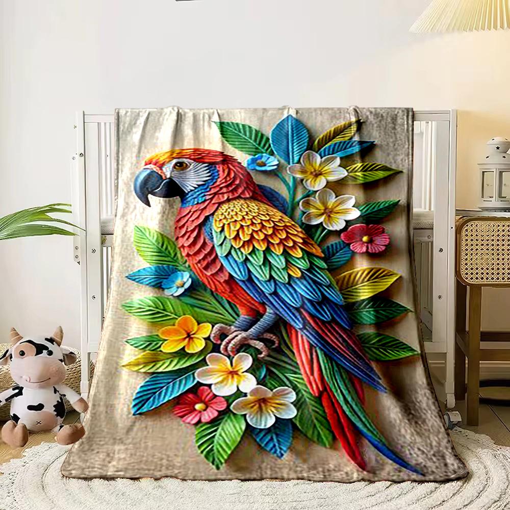 Colorful Parrot and Tropical Flowers Flannel blanket for bedroom living room sofa and nap