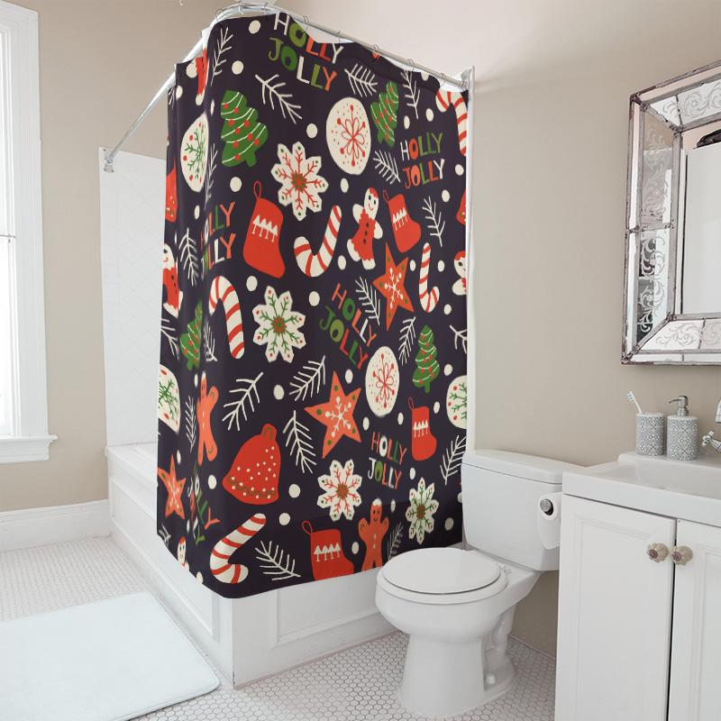 Tu Festive Christmas Shower Curtain Waterproof Holiday Bathroom Decor Farmhouse Style Merry Xmas Pattern Holiday Home Textile De