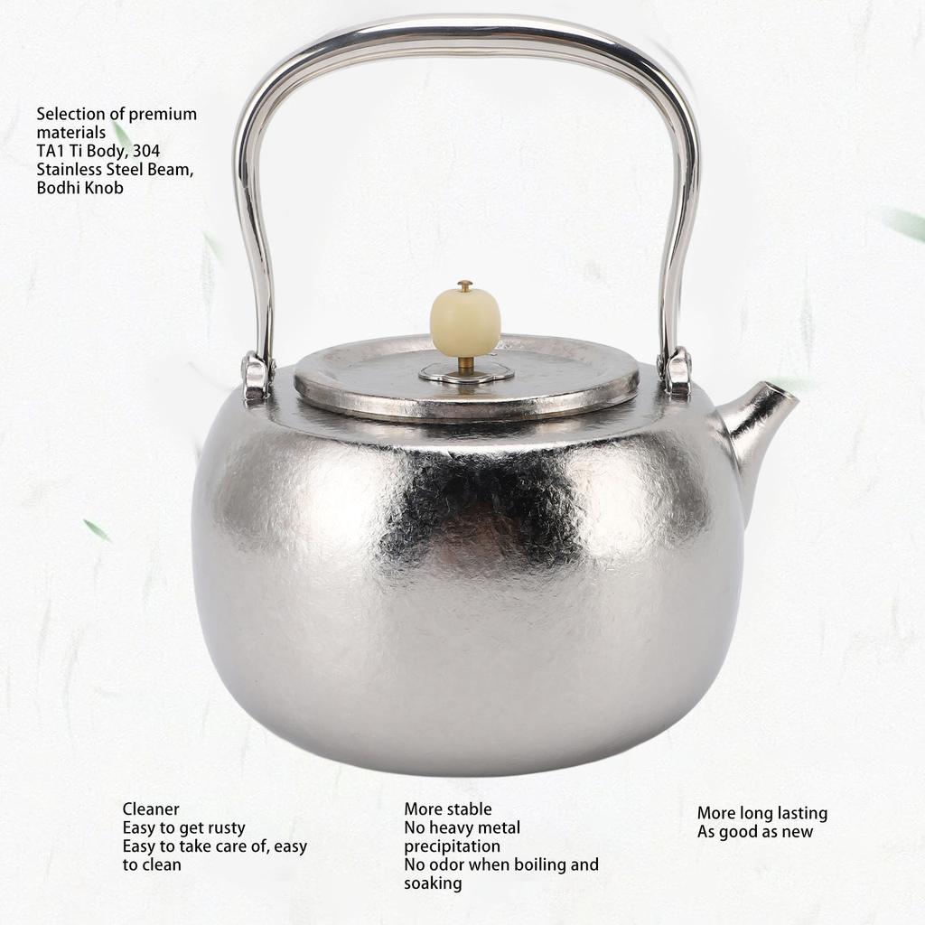 Stovetop Tea Kettle 1100ML Easy To Clean Safe Pure Ti Tea Pot for Outdoor Camping