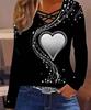 Damen T-Shirt mit Herzmuster und überkreuzten Trägern, Langarm