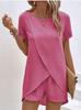 2026 Spring Summer Women's 2 Piece Set Irregular Top & Shorts Solid Color Casual Outfit