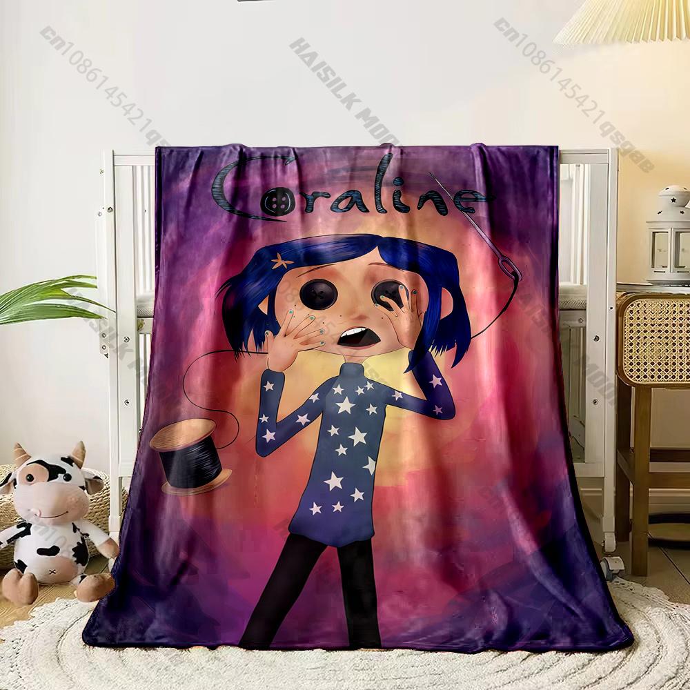 17 Styles Cartoon Soft Flannel Fluffy Throw Camping Blanket with C-C0raline Printed for Children Sofa Thin Blanket Fashion Gift