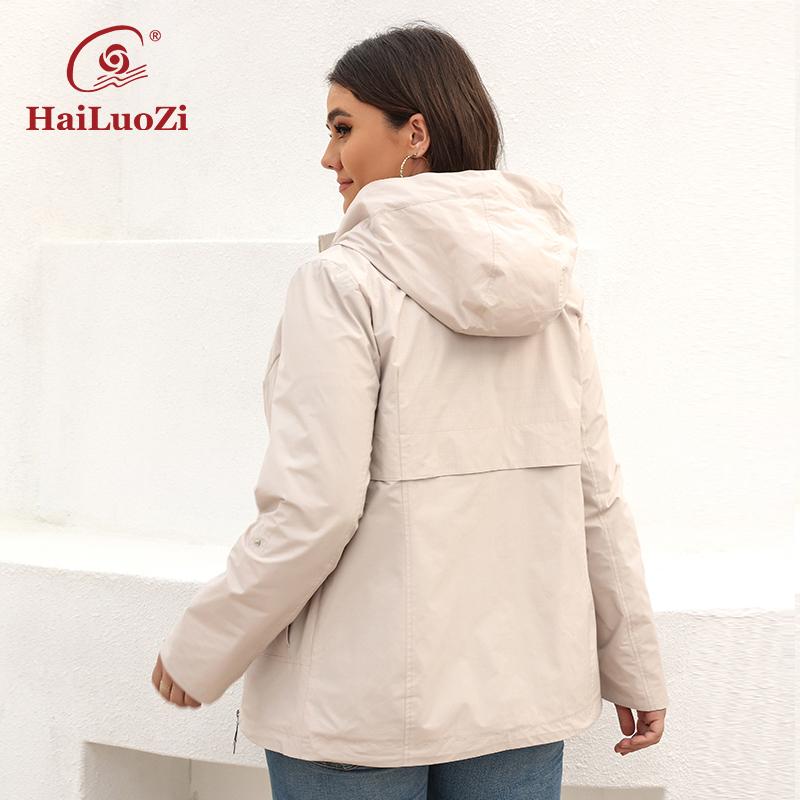 HaiLuoZi 2022 Frühjahr Damen Trenchcoat Einfarbig Schlichtes Design Lässige Windjacke Mode Kurzer Reißverschluss Weibliche Oberbekleidung 9735