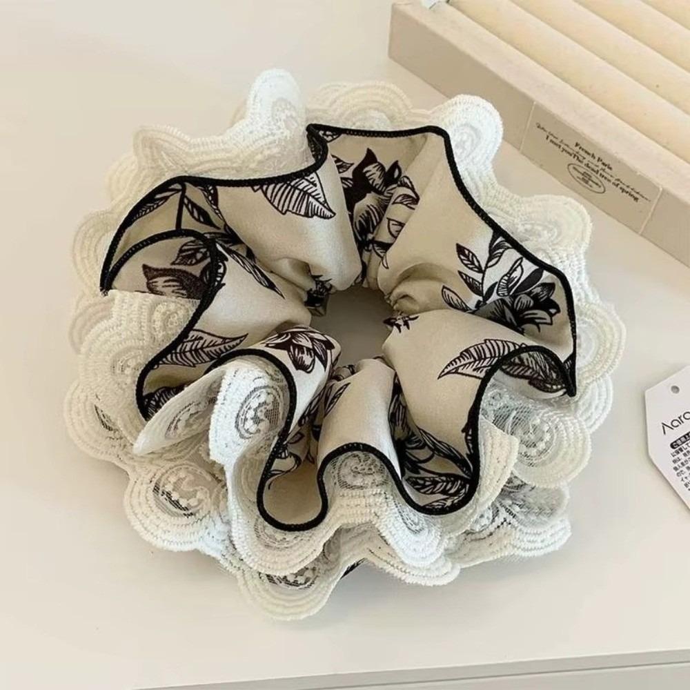 Floral Large Intestine Headband Satin Hair Accessory Simple Lace Headband  For Women 1pc white