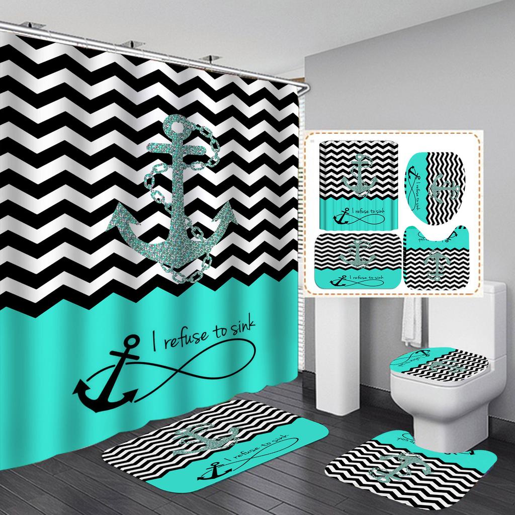 Anchor 3D Digital Printing Bathroom Four-Piece Shower Curtain Curtain