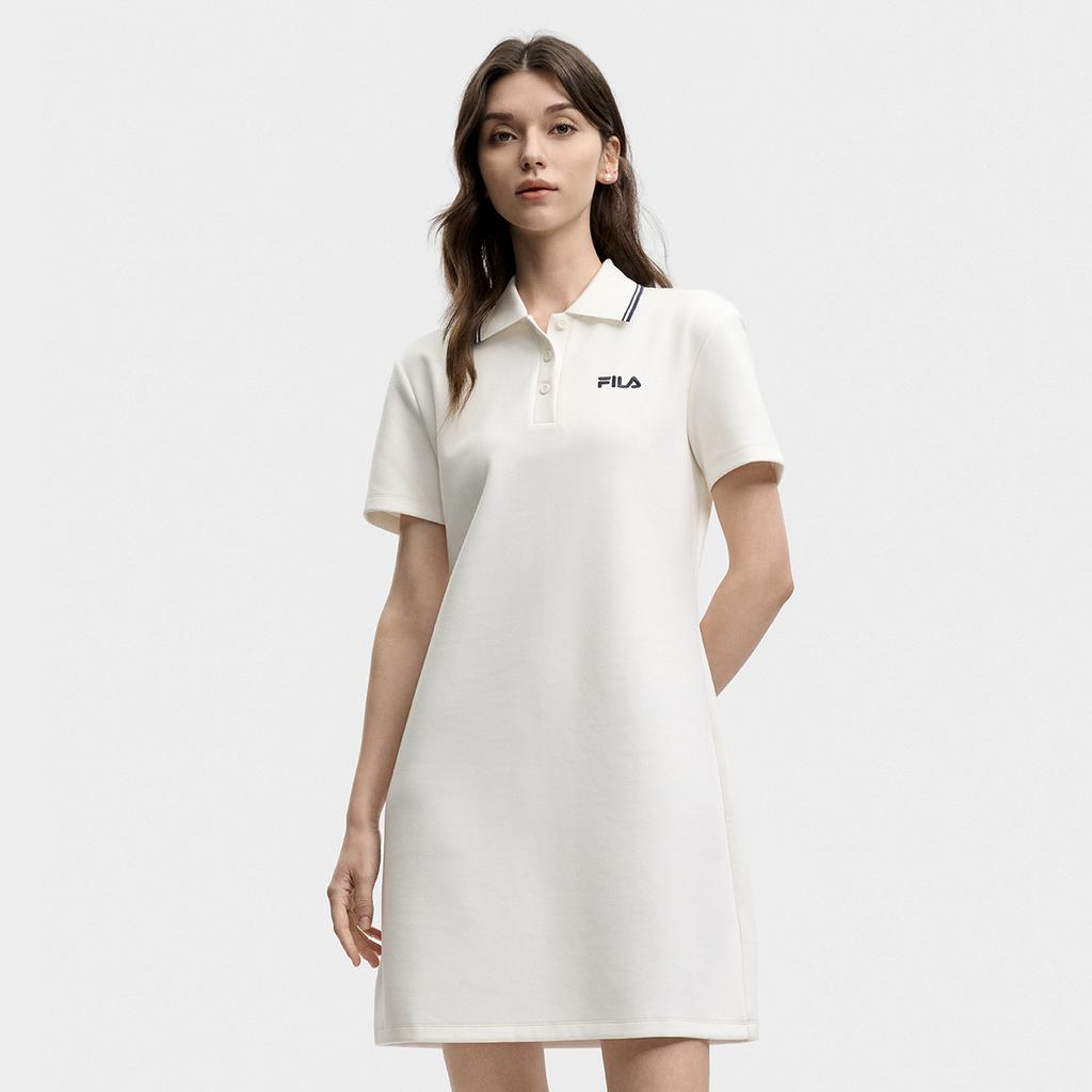 FILA Original Fashion Simple Basic Classic Retro Casual Relaxed Versatile Comfortable Polo Collar Short Sleeve Dress Women dresses F51W629306FWT