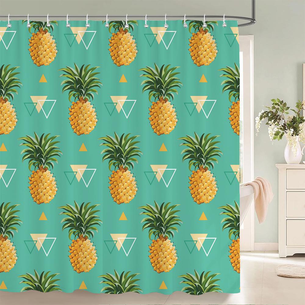 Fresh Pineapple Flower Tropical Green Plants Shower Curtain 3D Bath Screen Waterproof Fabric Bathroom Decoration Shower Curtains