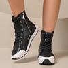 Women's Chic High-Top Boots with Side Zipper Lace-up Comfortable Fabric Lining Sneakers White Black Fashion High Gang Shoes