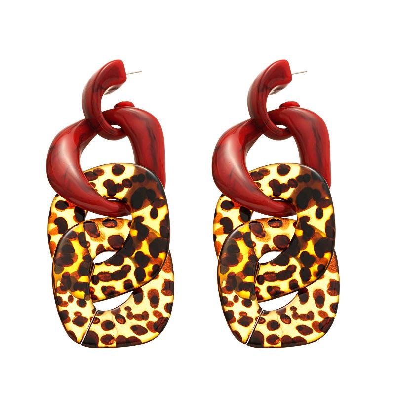 Contrast Color Leopard Print Geometric Interlocking Silver Needle Earrings, Elegant High-end Earrings for Women