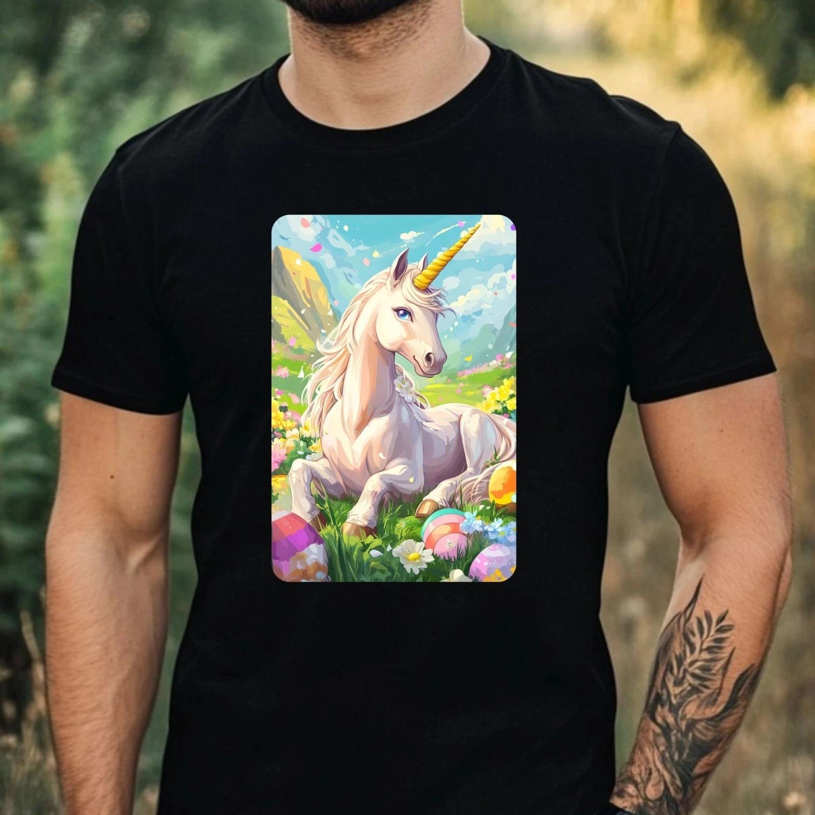 T-Shirt Herren Oster Einhorn Motiv Baumwolle Größe XS bis 5XL XS