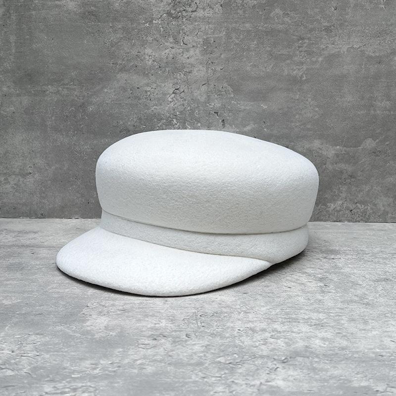 French Retro Solid Color Wool Woolen Duck Tongue Beret Female British Style Flat Top Equestrian Hat Wide Brim Shows Small Face