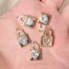 Romantic Heart Lock Pendant Charms, Golden Plated Copper Inlaid Heart Zirconia Findings for Handmade Jewelry Accessories
