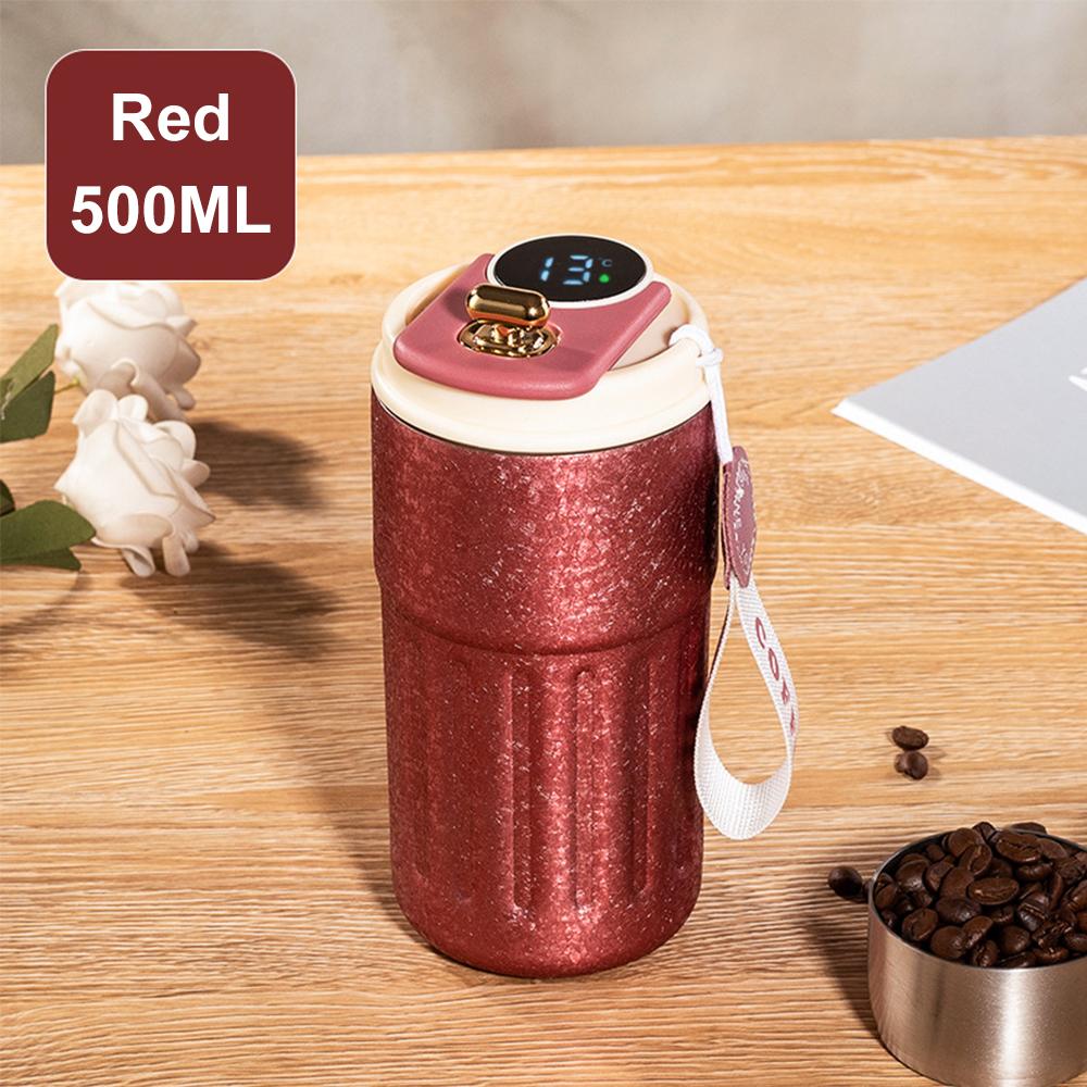 500ML Titanium Coffee Mug Smart Thermos Bottle Striped Water Cups Vacuum Flask Tumbler Portable Travel Mug With Rope Girl's Gift