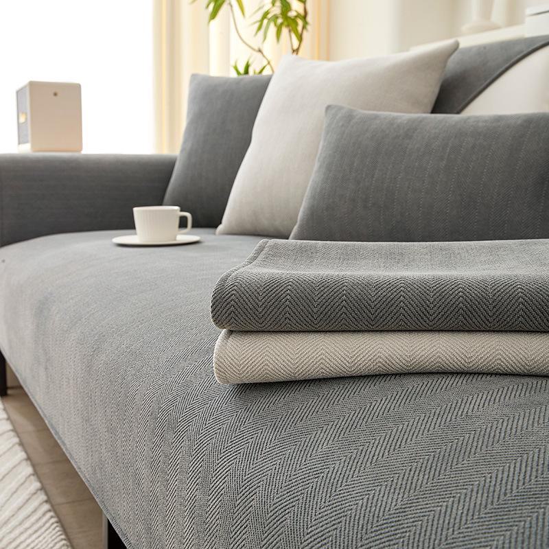 Universal Chenille Herringbone Sofa Cushion: Non-slip, Dirt-Resistant, All-Season Japanese Style Solid Color Cover