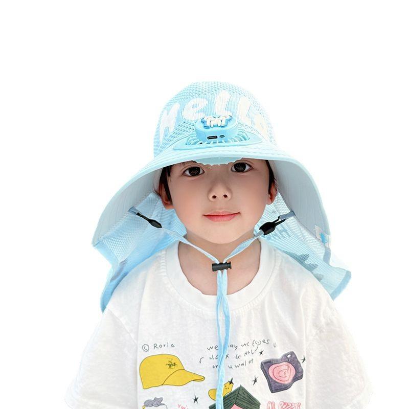 Children's Hat with Fan Shawl Hat In Summer Large Brim Boys and Girls Breathable Sun Protection Outdoor Sun Hat